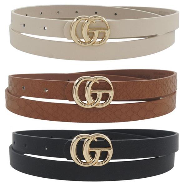MATTE SNAKE & SOLID METAL BUCKLE SKINNY TRIO BELT SET