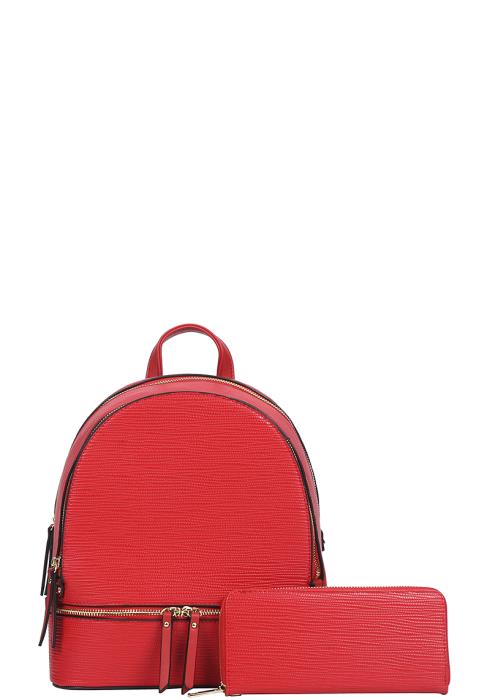 2IN1 SMOOTH TEXTURED ZIPPER PLAIN BACKPACK WITH WALLET SET