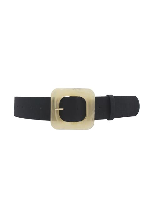 SQUARE LUCITE BUCKLE WITH LINEN TEXTURED STRAP BELT