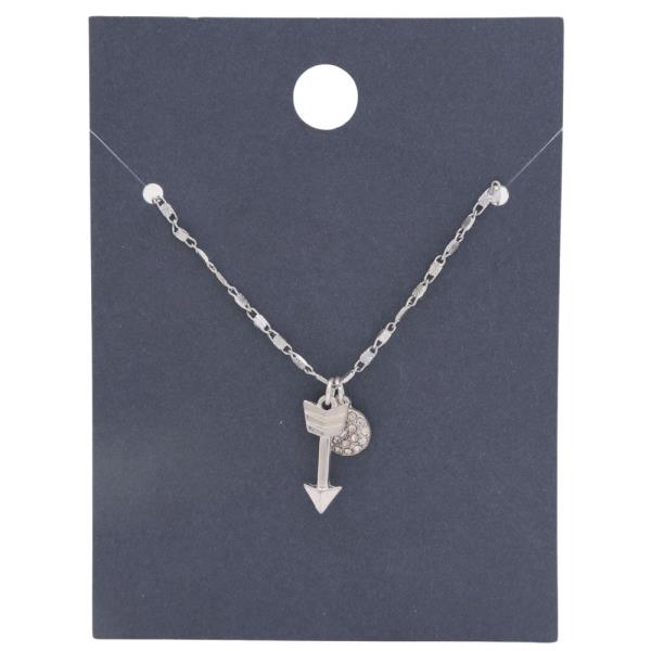 DAINTY ARROW RHINESTONE COIN CHARM NECKLACE