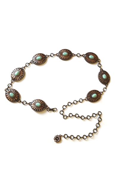 WESTERN TURQUOISE STONE WITH OVAL CONCHO CHAIN BELT