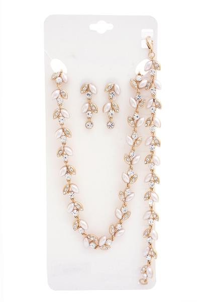 PEARL RHINESTONE LEAF PATTERN NECKLACE