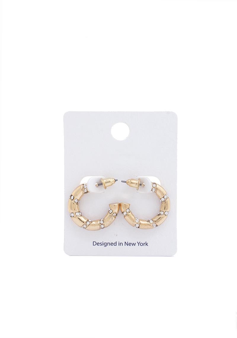 RHINESTONE METAL OPEN CIRCLE EARRING