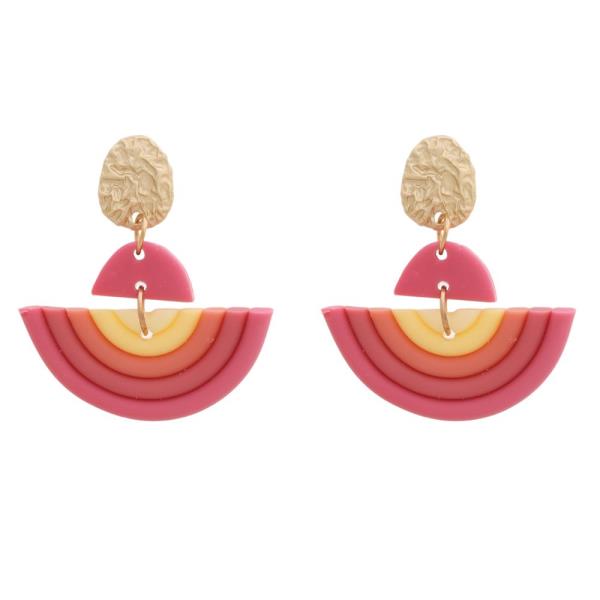 FASHION CLAY OVAL CURVE RAINBOW TONE EARRING