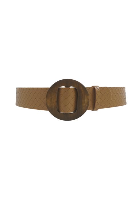 CIRCLE WOODEN BUCKLE WEAVE FABRIC BELT