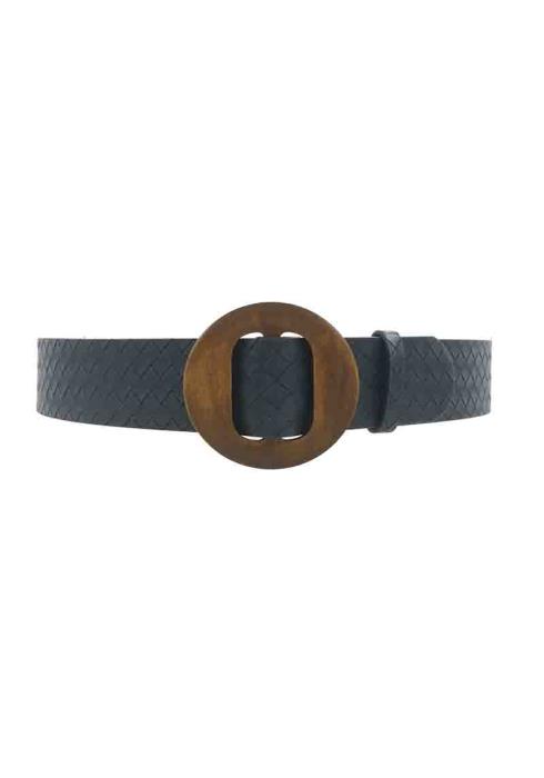 CIRCLE WOODEN BUCKLE WEAVE FABRIC BELT