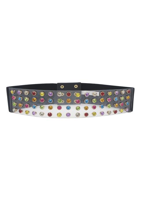 4 LINE RHINESTONE STUDDED ELASTIC BELT
