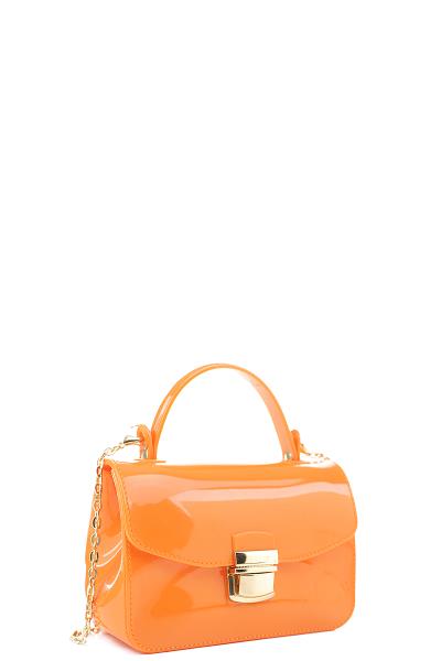 SMOOTH JELLY COLOR BUCKLE CHAIN SATCHEL