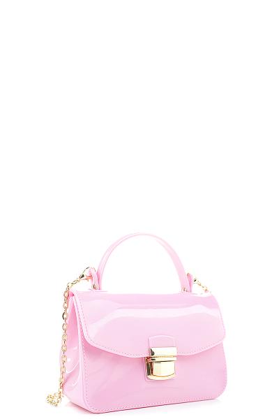 SMOOTH JELLY COLOR BUCKLE CHAIN SATCHEL