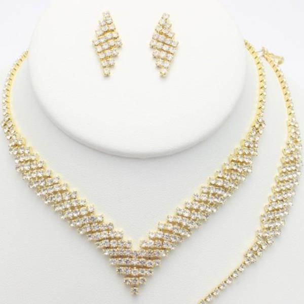 RHINESTONE V SHAPE NECKLACE AND BRACELET SET