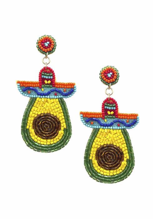 SEED BEAD AVOCADO MEXICO HAT DANGLE EARRING