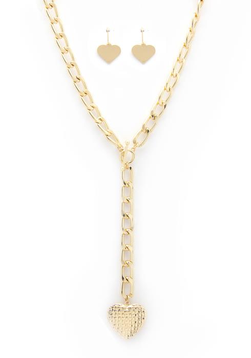 PUFFY HEART Y SHAPE OVAL LINK NECKLACE