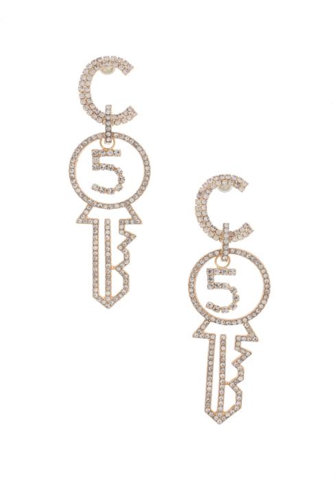 NUMBER 5 RHINESTONE KEY EARRING