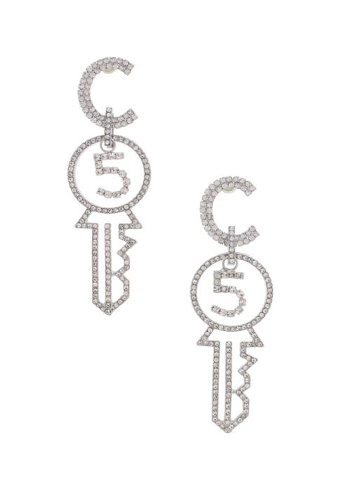 NUMBER 5 RHINESTONE KEY EARRING