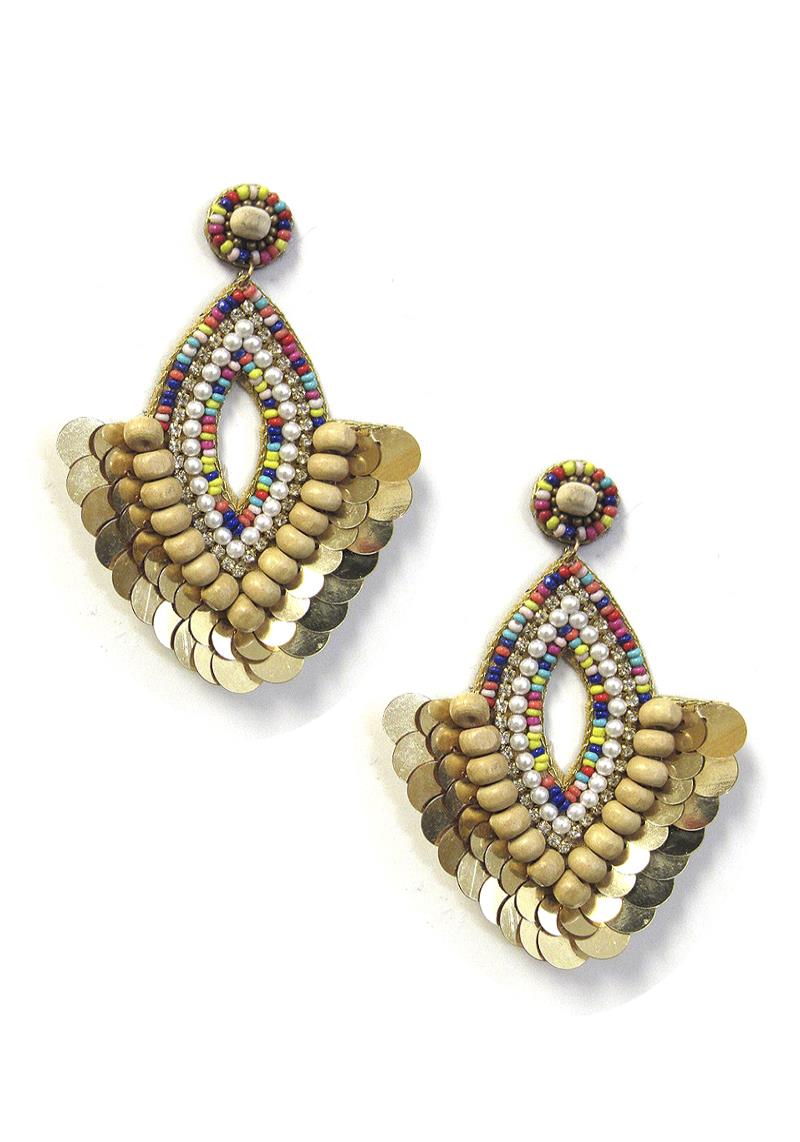 SEED BEAD METAL PEARL DANGLE EARRING
