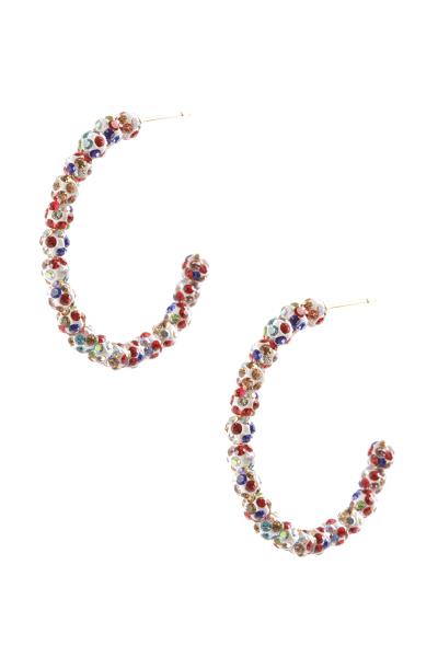RHINESTONE BALL HOOP EARRING