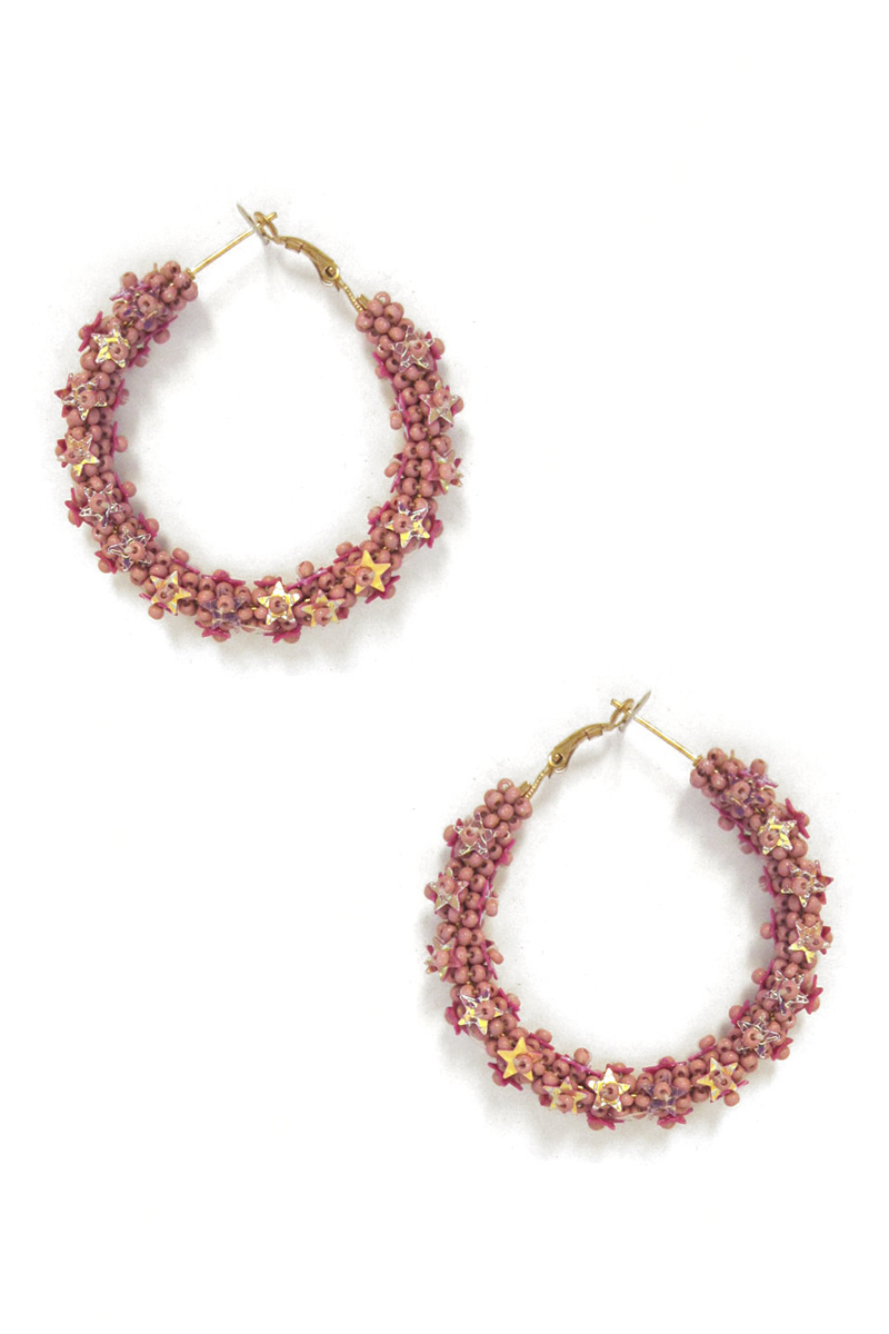 SEED BEAD STAR HOOP EARRING