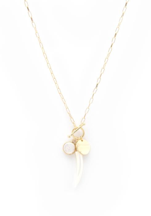 HORN COIN BEAD OVAL LINK NECKLACE