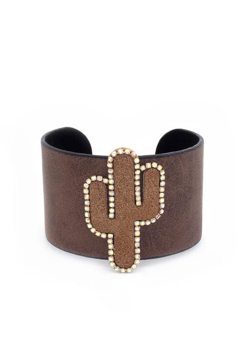 CACTUS RHINESTONE EDGE PU LEATHER CUFF BRACELET