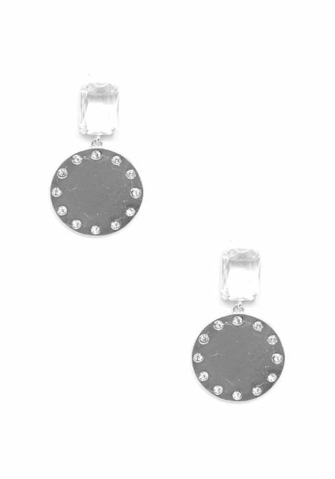 CLEAR STONE ROUND DANGLE EARRING