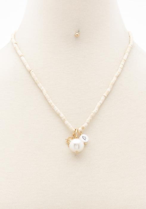 PEARL HAPPY FACE CHARM BEADED NECKLACE