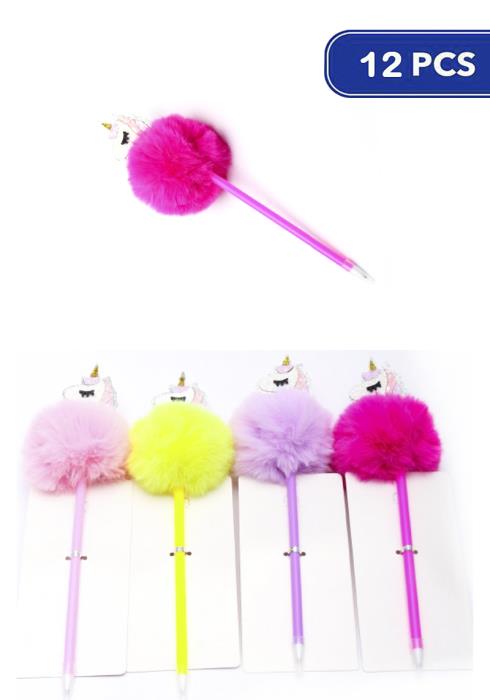 FASHION UNICORN POMPOM PEN (12 UNITS)