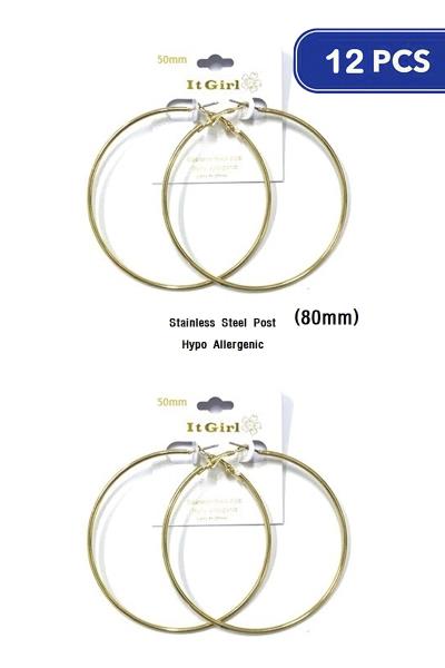 FASHION STAINLESS STEEL POST 80MM HOOP EARRING (12 UNITS)