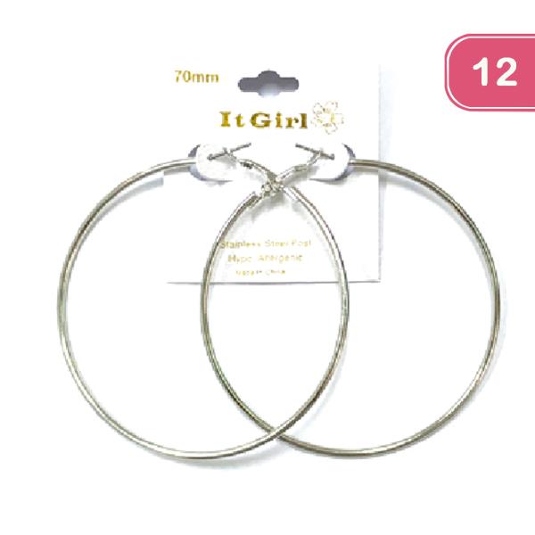 FASHION STAINLESS STEEL POST 70MM HOOP EARRING (12 UNITS)