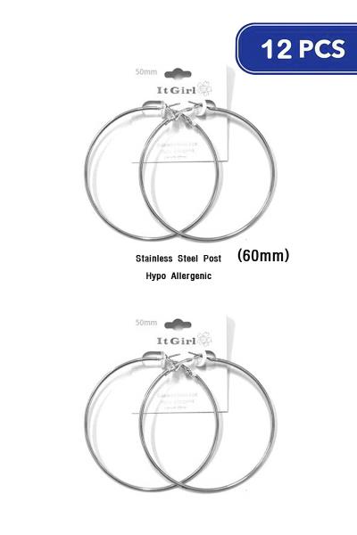 STAINLESS STEEL POST 60MM HOOP EARRING (12 UNITS)