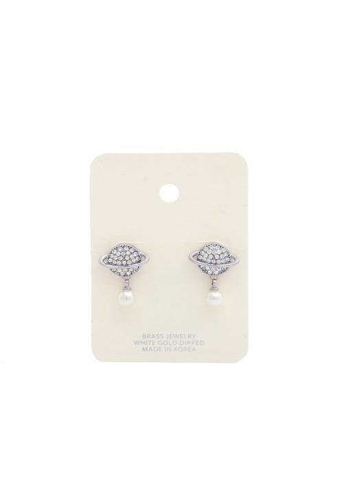 SATURN SHAPE PEARL BEAD POST DROP EARRING