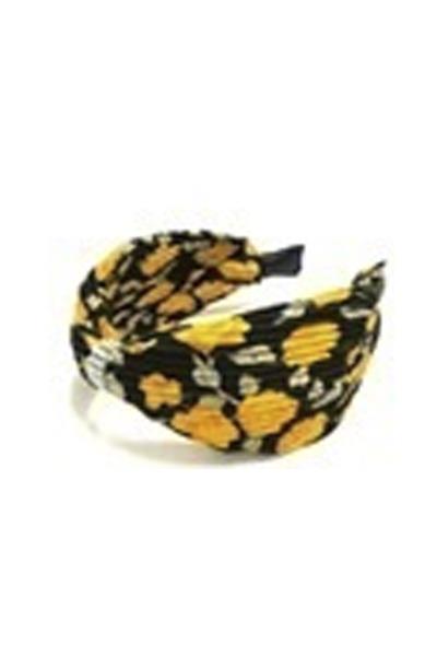 PLEAT FLOWER PRINT RHINESTONE POINT HEADBAND