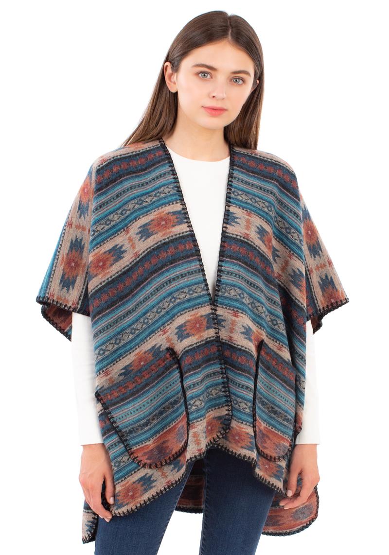 INDIAN TRIBAL PATTERN CAPE WITH POCKETS