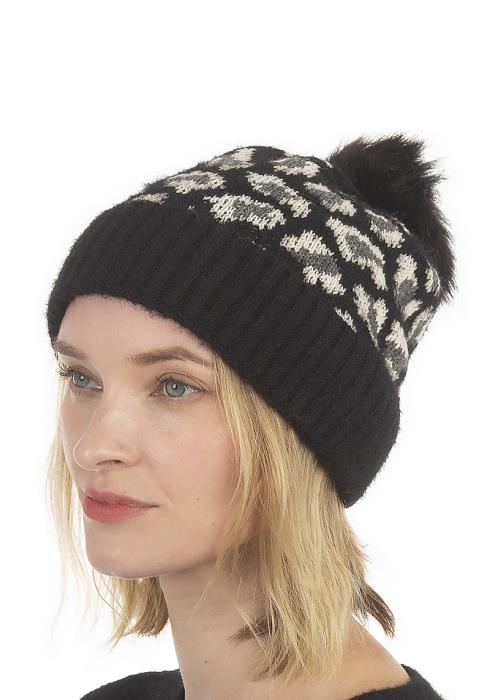 LEOPARD PATTERN BEANIES WITH POM