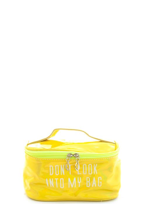 DONT LOOK INTO MY BAG PRINT COSMETIC BAG - NEON YELLOW