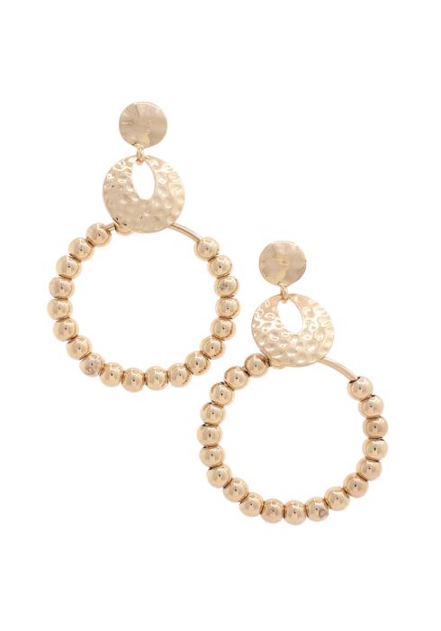HAMMERED METAL BEADED POST DROP EARRING