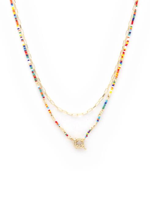 SEED BEAD OVAL LINK LAYERED NECKLACE