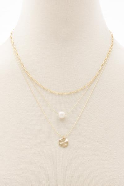 PEARL COIN CHARM LAYERED NECKLACE