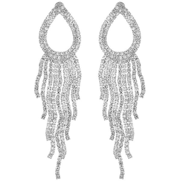 RHINESTONE TEARDROP WAVE FRINGE EARRING