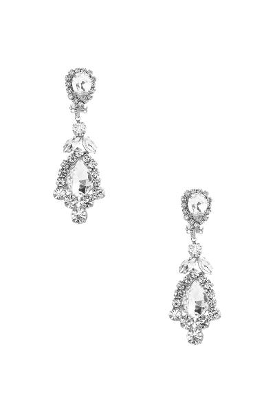 RHINESTONE CRYSTAL FLOWER DROP CLIP EARRING