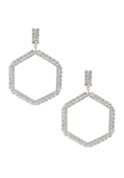 RHINESTONE 60 MM HEXAGON DANGLE EARRING