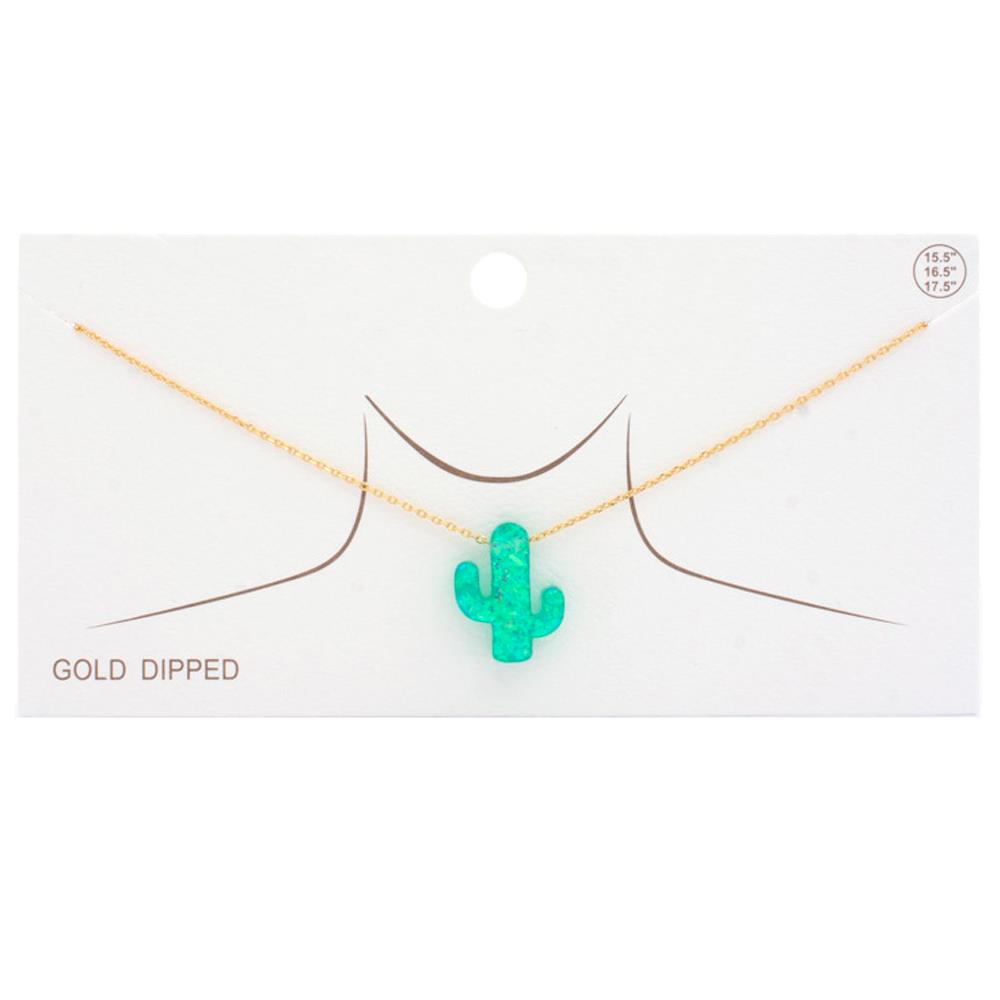 IRIDESCENT CACTUS CHARM GOLD DIPPED NECKLACE