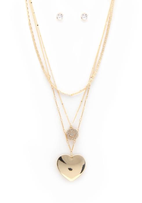 HEART PENDANT HAPPY FACE LAYERED NECKLACE