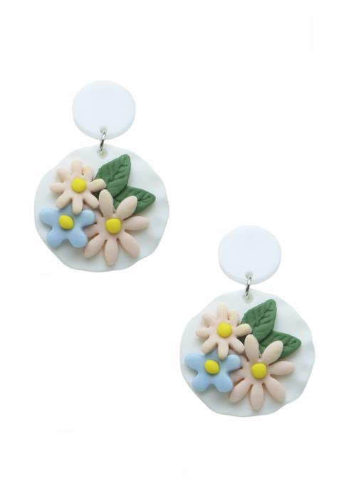CLAY FLOWER ROUND DANGLE EARRING