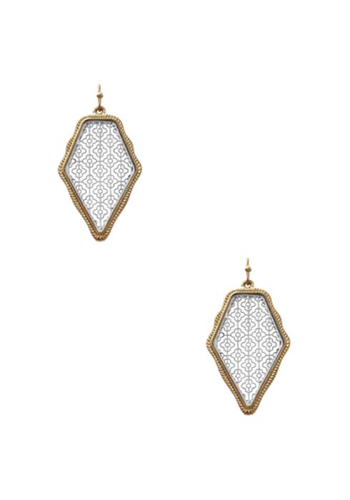 TWO TONE METAL PATTERN DANGLE EARRING