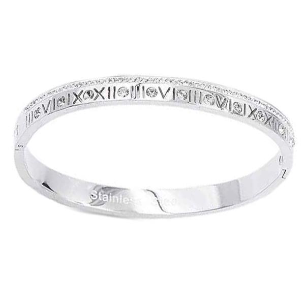 STAINLESS STEEL RHINESTONE METAL MIX ROMAN NUMERAL BRACELET