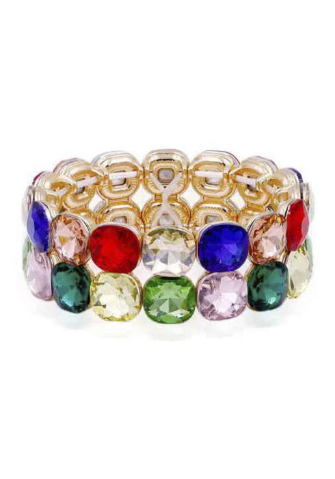 CURVE SQUARE RHINESTONE 2 LINE STRETCH BRACELET