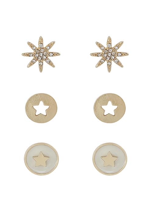 METAL STAR STUD EARRING 3 PAIR SET