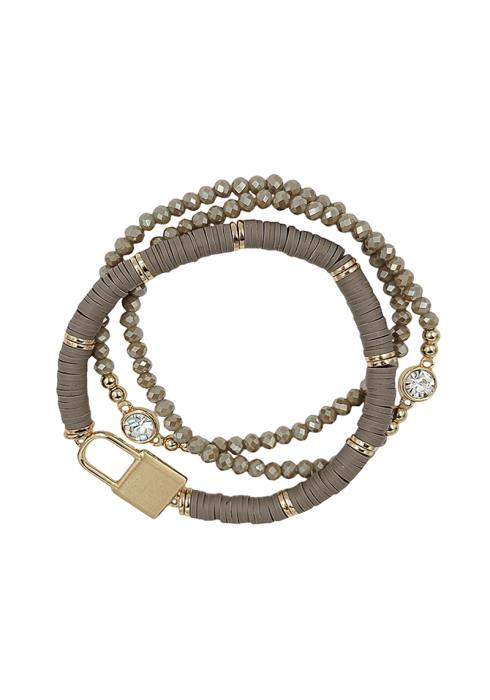 CRYSTAL RUBBER DISC LOCK BEAD STRETCH BRACELET SET