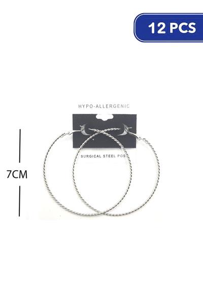 FASHION TWIST METAL HOOP 70MM EARRING (12 UNITS)