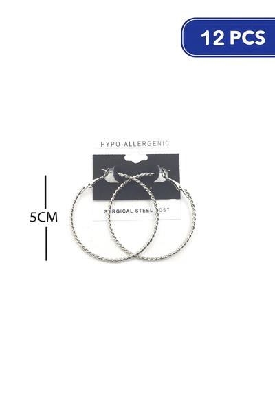 FASHION TWIST METAL HOOP 50MM EARRING (12 UNITS)